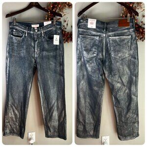 Lucky Brand ZOE Womens High Rise Straight Denim Sz 10/30R Blue Metallic